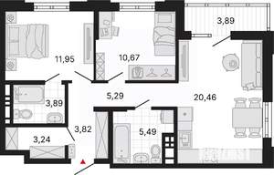 2-к квартира, вторичка, 69м2, 6/6 этаж