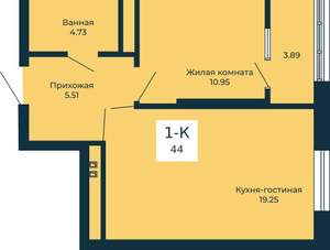 1-к квартира, вторичка, 44м2, 25/25 этаж