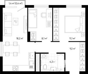 2-к квартира, строящийся дом, 51м2, 5/24 этаж