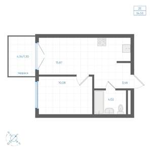 1-к квартира, вторичка, 35м2, 1/4 этаж