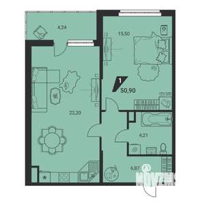 1-к квартира, вторичка, 51м2, 4/25 этаж