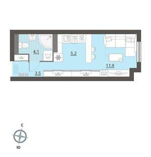 Студия квартира, вторичка, 24м2, 31/32 этаж