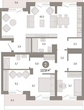 2-к квартира, вторичка, 118м2, 6/7 этаж