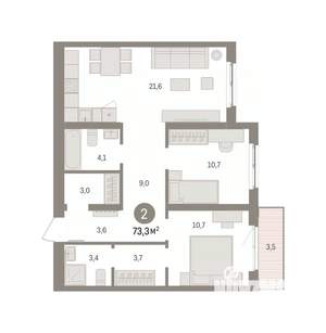 2-к квартира, вторичка, 73м2, 3/9 этаж