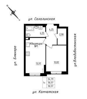 1-к квартира, строящийся дом, 37м2, 1/25 этаж