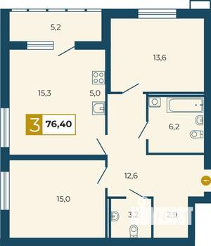 3-к квартира, строящийся дом, 75м2, 10/25 этаж