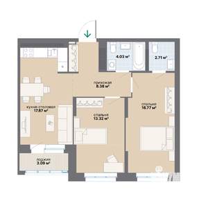 2-к квартира, вторичка, 66м2, 22/25 этаж