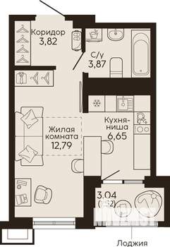 Студия квартира, вторичка, 29м2, 4/18 этаж