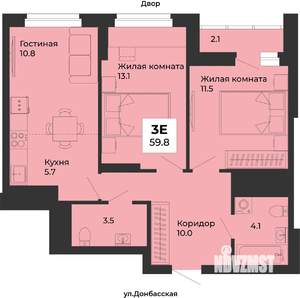 3-к квартира, строящийся дом, 60м2, 20/25 этаж