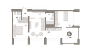 2-к квартира, вторичка, 72м2, 21/24 этаж