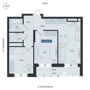 2-к квартира, строящийся дом, 62м2, 4/24 этаж