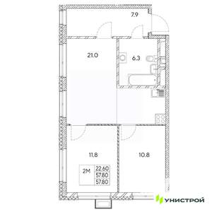 2-к квартира, вторичка, 58м2, 20/31 этаж