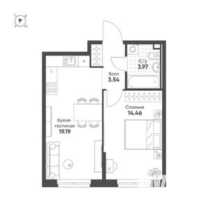 1-к квартира, строящийся дом, 41м2, 3/25 этаж
