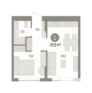 1-к квартира, вторичка, 38м2, 3/7 этаж