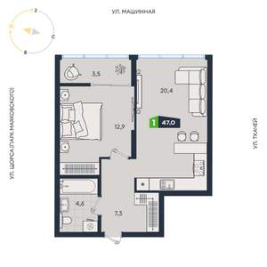 1-к квартира, вторичка, 47м2, 15/30 этаж