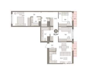 3-к квартира, вторичка, 92м2, 3/9 этаж