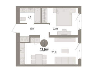 1-к квартира, вторичка, 43м2, 3/15 этаж