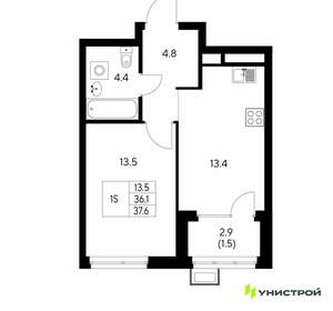 1-к квартира, вторичка, 38м2, 18/30 этаж