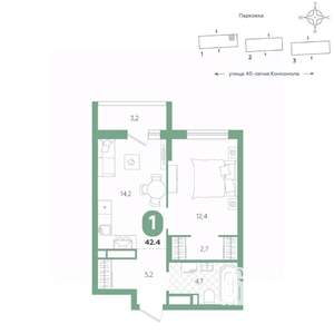 1-к квартира, вторичка, 42м2, 10/16 этаж