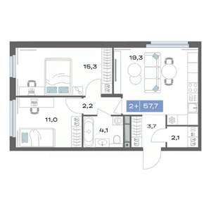 2-к квартира, строящийся дом, 58м2, 5/20 этаж
