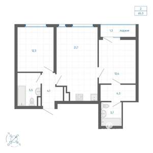 2-к квартира, вторичка, 65м2, 25/32 этаж