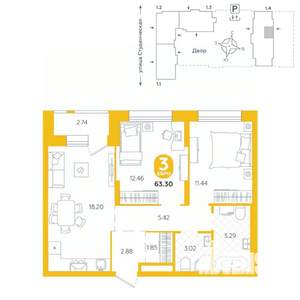 3-к квартира, строящийся дом, 63м2, 8/25 этаж