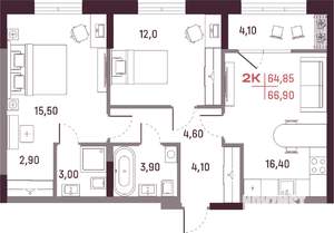 2-к квартира, вторичка, 65м2, 10/25 этаж