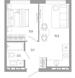 1-к квартира, вторичка, 32м2, 8/12 этаж
