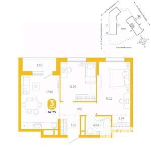 3-к квартира, вторичка, 63м2, 10/24 этаж