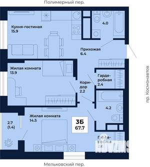 2-к квартира, вторичка, 68м2, 2/31 этаж