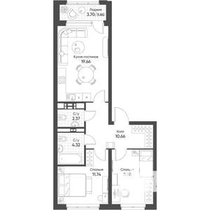 2-к квартира, вторичка, 62м2, 13/16 этаж