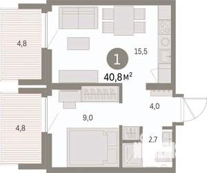 1-к квартира, вторичка, 41м2, 3/9 этаж