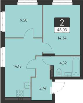 2-к квартира, вторичка, 48м2, 17/17 этаж