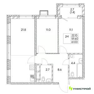 2-к квартира, вторичка, 61м2, 23/31 этаж