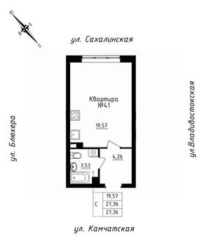 Студия квартира, строящийся дом, 27м2, 4/25 этаж
