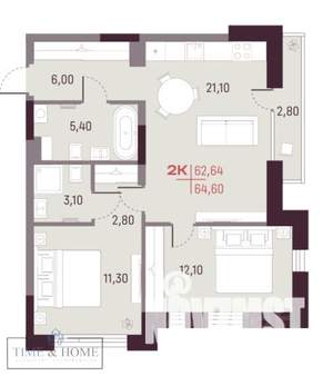 2-к квартира, вторичка, 65м2, 2/10 этаж