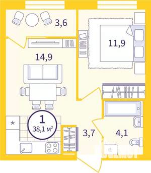 1-к квартира, вторичка, 36м2, 3/12 этаж