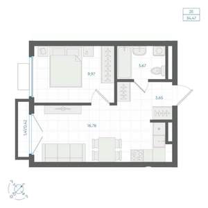 1-к квартира, строящийся дом, 34м2, 2/4 этаж