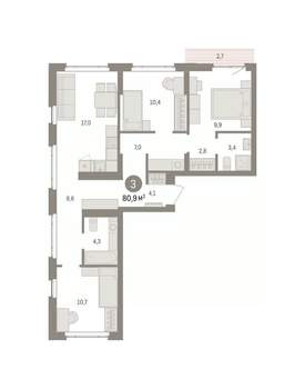 3-к квартира, вторичка, 81м2, 4/7 этаж