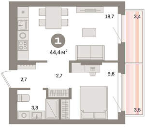 1-к квартира, вторичка, 44м2, 5/16 этаж