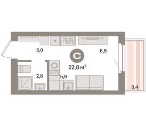 Студия квартира, вторичка, 22м2, 6/16 этаж