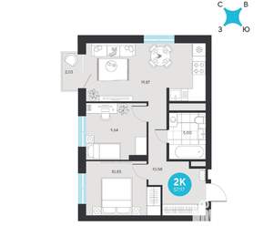 2-к квартира, строящийся дом, 58м2, 10/22 этаж