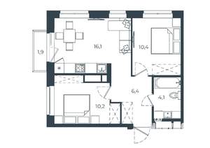 2-к квартира, вторичка, 49м2, 6/25 этаж