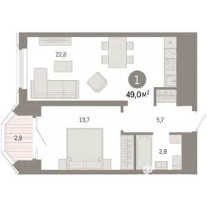 1-к квартира, вторичка, 49м2, 17/24 этаж