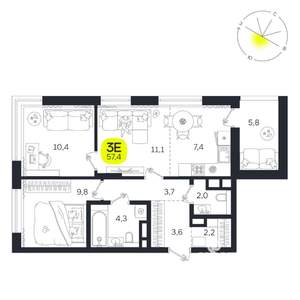 3-к квартира, вторичка, 57м2, 7/27 этаж