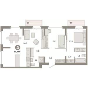 2-к квартира, вторичка, 85м2, 4/9 этаж