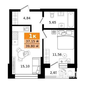 1-к квартира, строящийся дом, 40м2, 2/25 этаж
