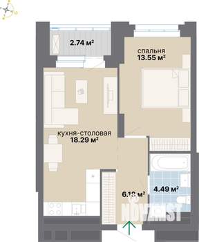 1-к квартира, вторичка, 45м2, 17/25 этаж