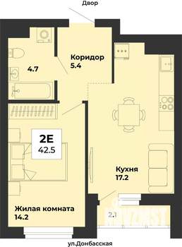 2-к квартира, строящийся дом, 43м2, 2/25 этаж