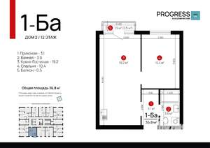 1-к квартира, вторичка, 37м2, 12/18 этаж
